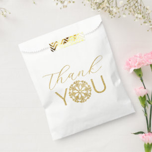 Sacolinha Floco de neve Dourado Winter Obrigado Bolsas Favor