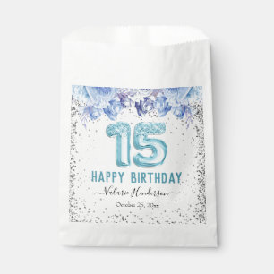 Sacolinha Floral Glitter Azul Claro 15 Feliz Aniversário Fa