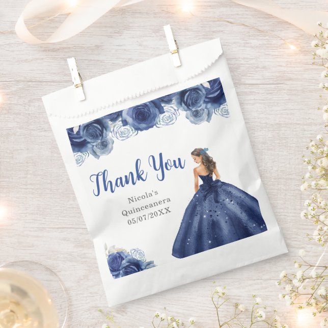 Sacolinha Floral Princess in Navy Blue Dress Quinceanera (Cortado)