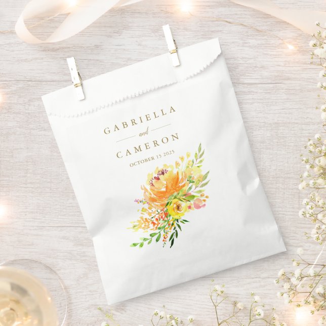 Sacolinha Flores Amarelas Chic Personalizadas de Casamento p (Cortado)