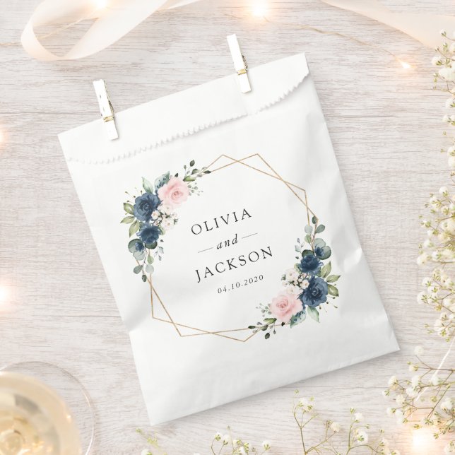 Sacolinha Flores Azuis marinhos, Flores Rosa, Casamento Flor (Cortado)