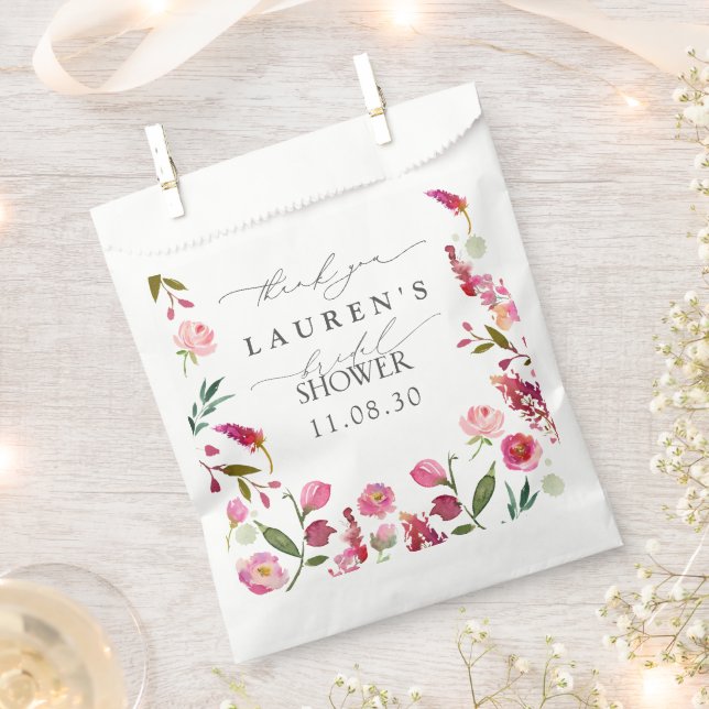 Sacolinha Flores de Aquarela Rosa Chá de panela Obrigado (Cortado)