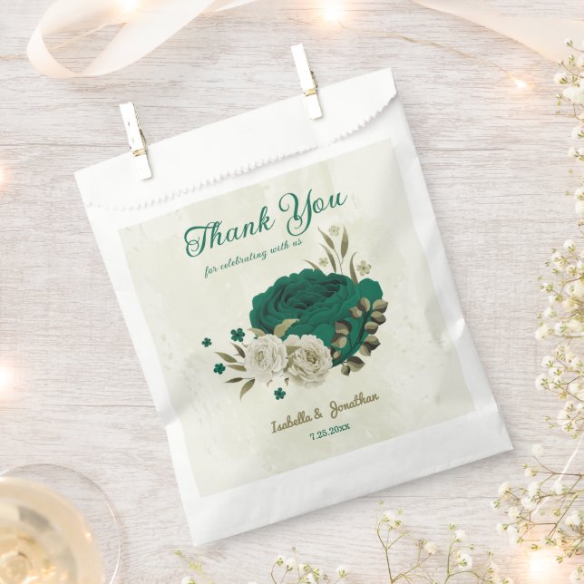 Sacolinha flores de casamento bege verde esmeralda (Cortado)