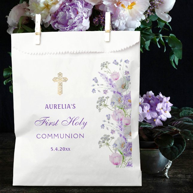 Sacolinha Flores de Lilás em Aquarela Primeira Comunhão (Criador carregado)