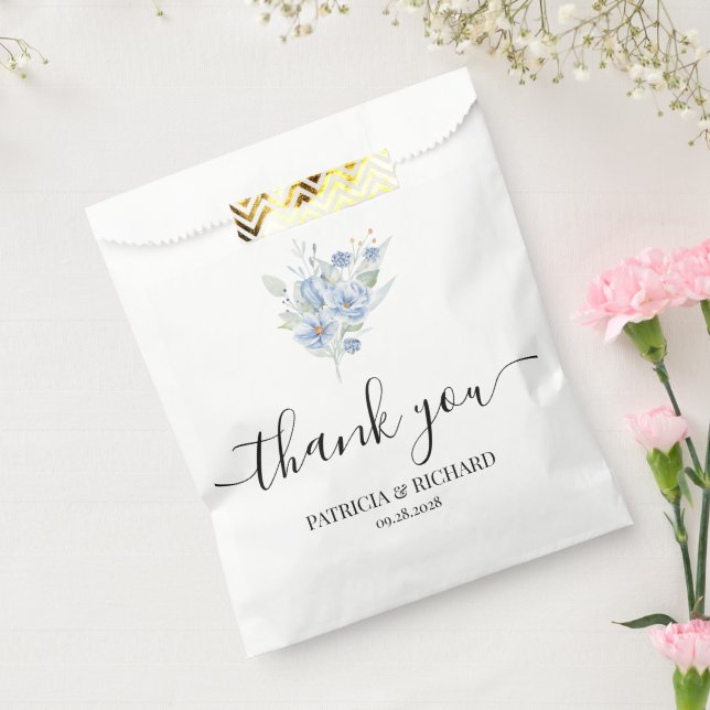 Sacolinha Flores e Folhas de Aquarela Azul Empoeirado Rústic (Selado)