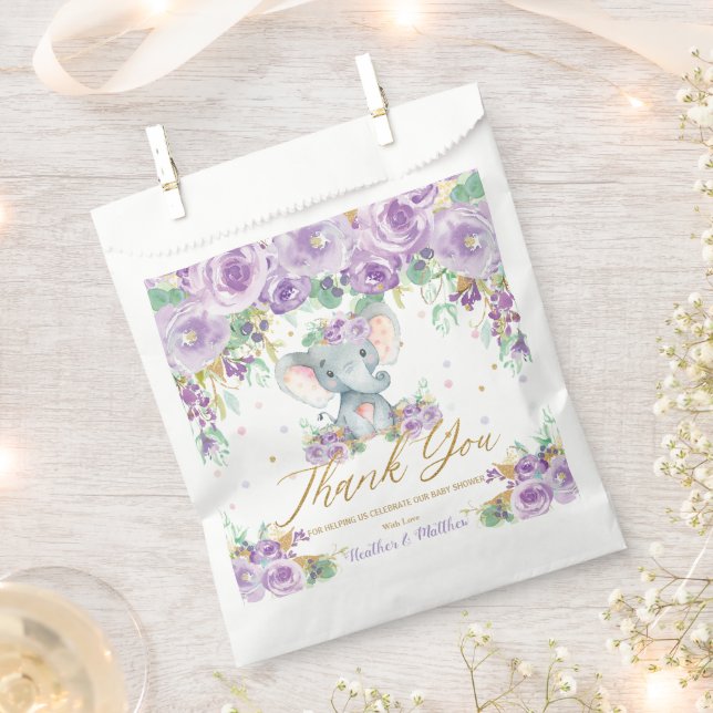 Sacolinha Flores Florais Roxas Chá de fraldas Elefante Cugad (Cortado)