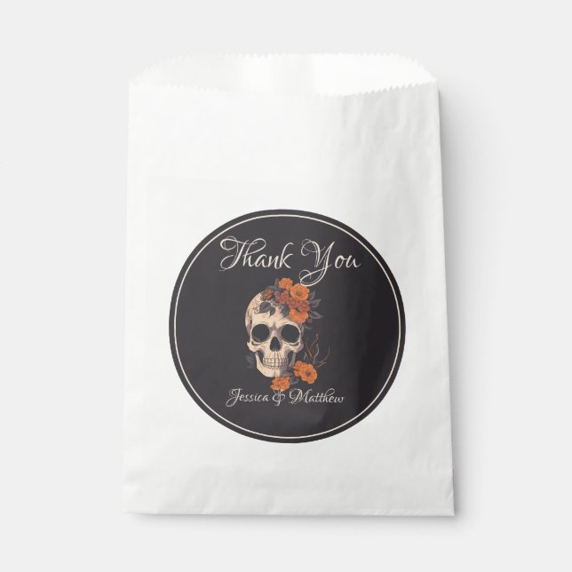 Sacolinha Flores Laranja Elegantes Obrigado Casamento (Frente)