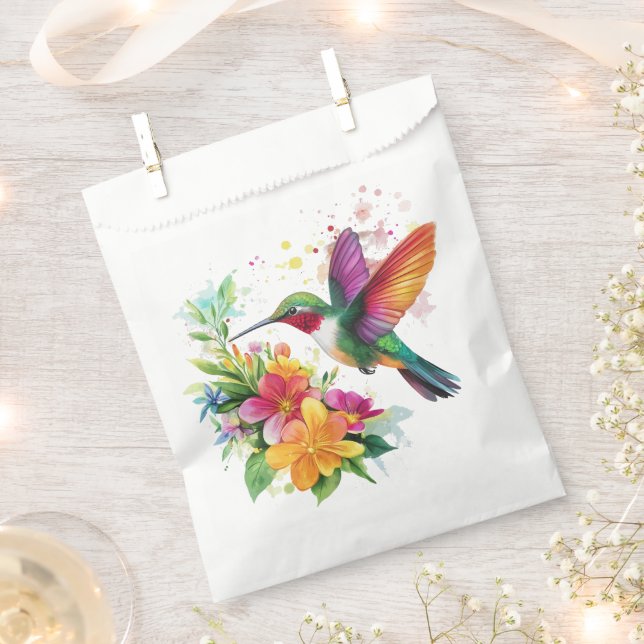Sacolinha Flores Tropicais De Hummingbird (Cortado)