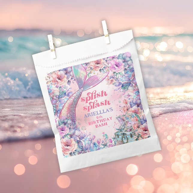 Sacolinha Flower Glitter Mermaid Tail 6th Birthday (Criador carregado)