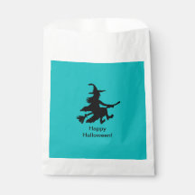 Flying Witch - Teal - Happy Halloween - Favor Bag