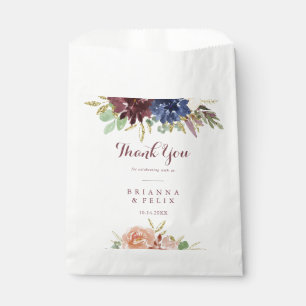 Sacolinha Folhas Douradas e Floral Obrigado Casamento