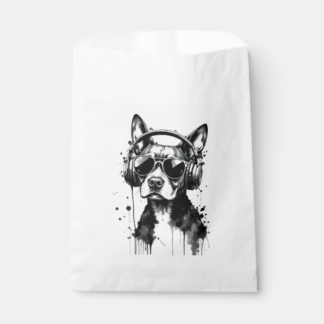 Sacolinha fones de ouvido de cães legal Coroa preta e tinta  (Frente)