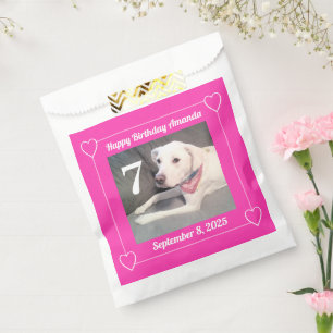 Sacolinha Foto de Cachorro Fofo de Aniversário 7 Corações Ro