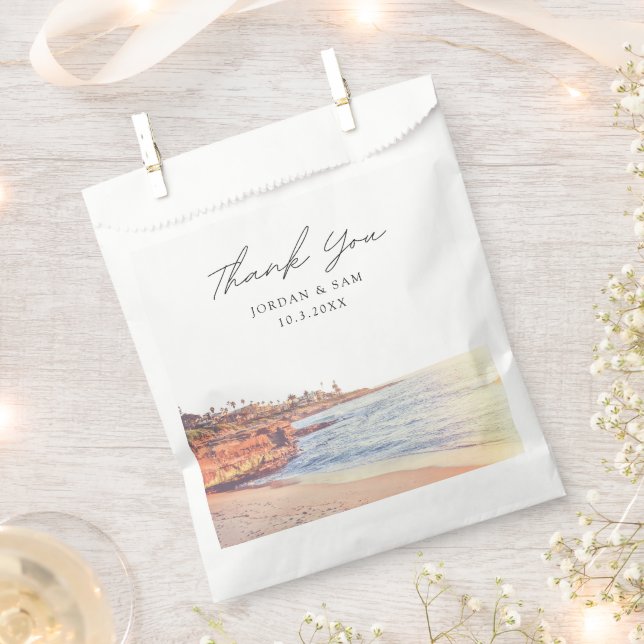 Sacolinha Foto personalizada do casamento La Jolla (Cortado)