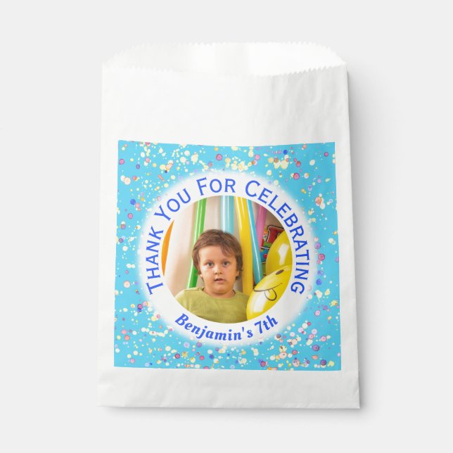 Sacolinha Foto Personalizável de Confetti de Aquarela Rosa (Frente)