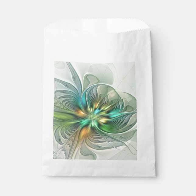 Sacolinha Fractal de Flor Abstrato moderna fantasia colorida (Frente)