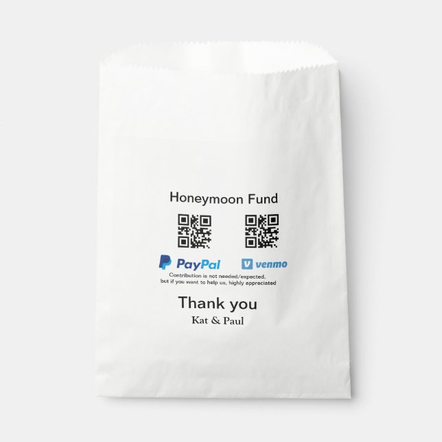 Sacolinha Fundo Honeymoon PayPal Venmo obrigado de código QR (Frente)