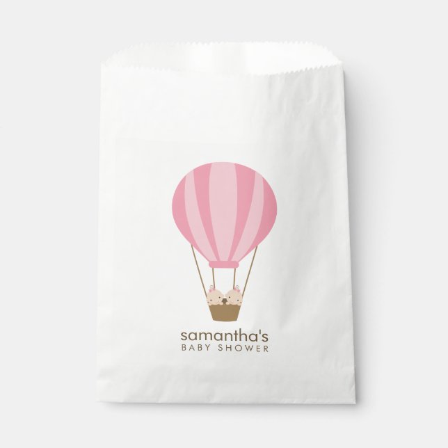 Sacolinha Garotas gêmeas no Chá de fraldas do balão rosa (Frente)