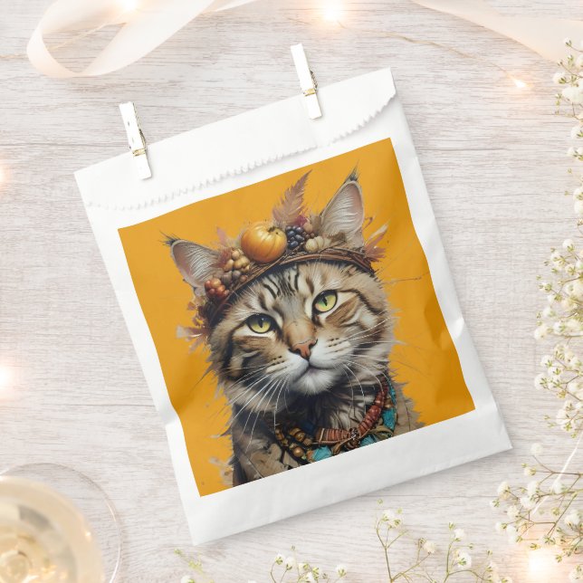 Sacolinha Gato de Ação de Graças encantador e festivo disfar (Cortado)