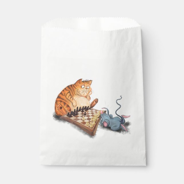 Sacolinha Gato e Rato Tocando Cartoon de Xadrez Engraçando E (Frente)