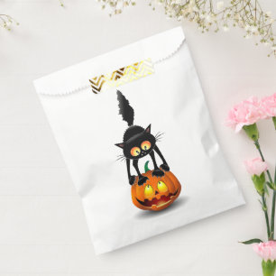 Sacolinha Gato Halloween Caricatura Assustada na Pumpkin