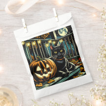 Gato Preto e Abóbora de Halloween