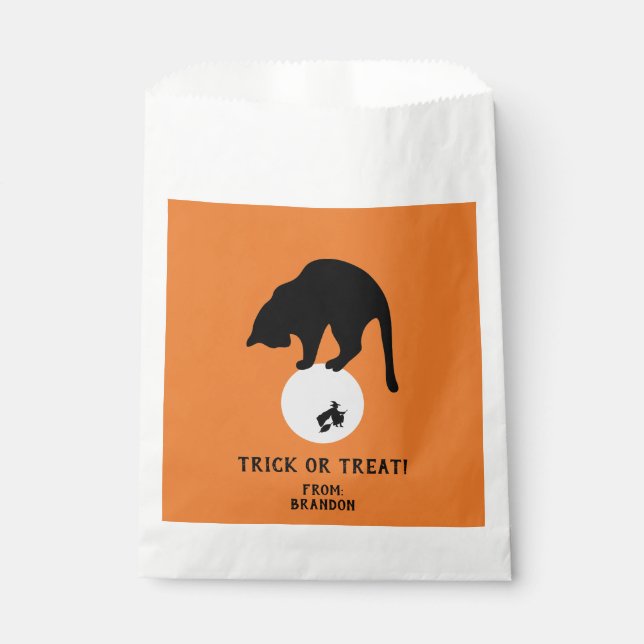 Sacolinha Gato preto retrô no Halloween da Lua (Frente)