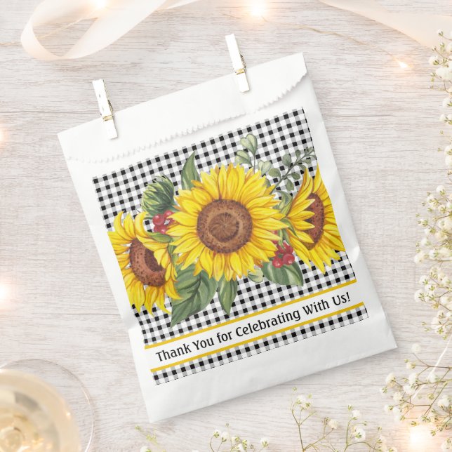 Sacolinha Gingham & Sunflower Favorecem Bag Meninas Eventos  (Cortado)