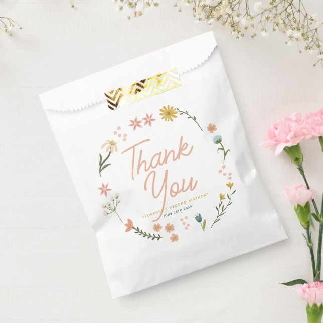 Sacolinha Girls Elegant Pink Boho Wildflower Girls Birthday  (Selado)