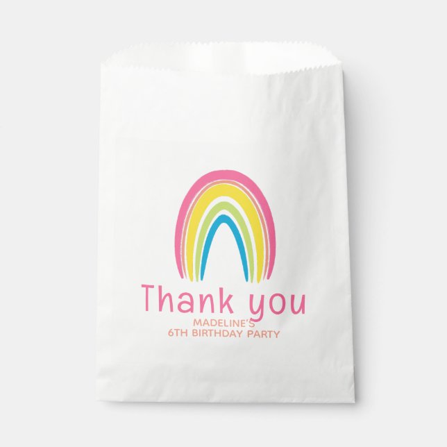 Sacolinha Girls Pink Rainbow Birthday Thank You Favor (Frente)