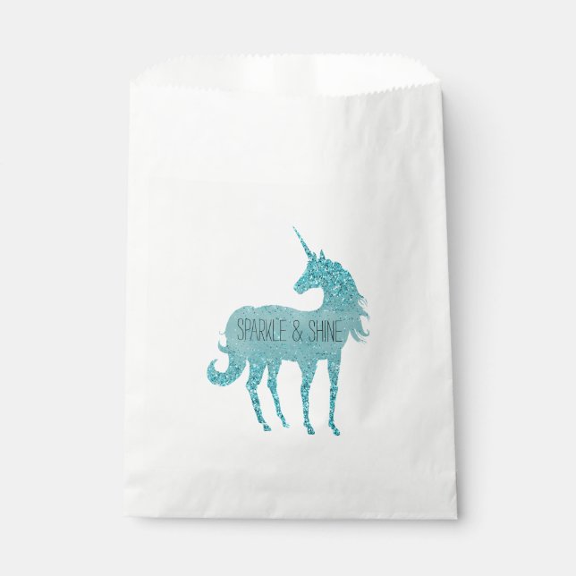Sacolinha Girly Glitz Aqua Turquoise Glitter Unicorn (Frente)