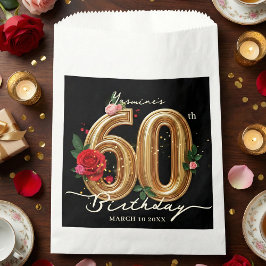 Sacolinha Glam Chic Gold Red Roses on Black 60th Birthday