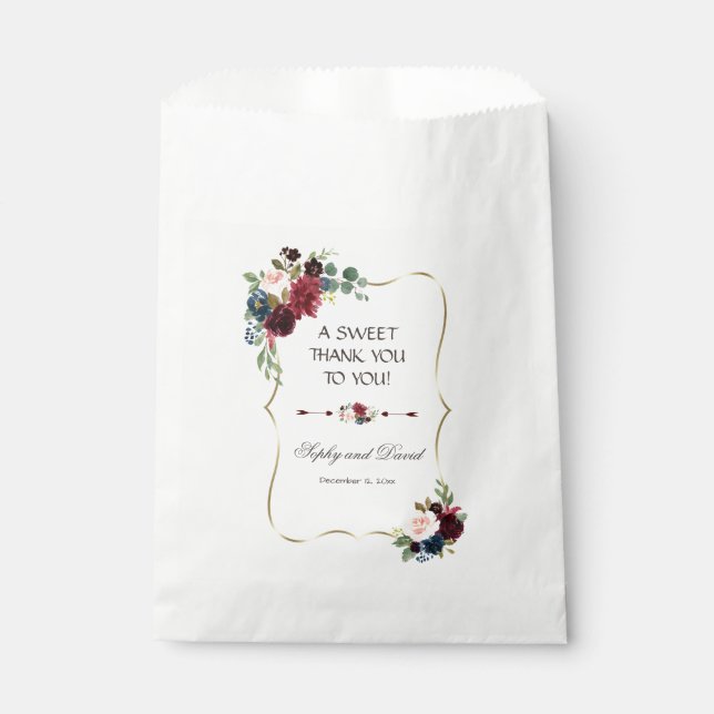 Sacolinha Glam Merlot Marinho Blue Floral Weding OBRIGADO (Frente)