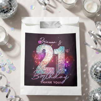 Sacolinha Glam Silver Disco Ball Music Notes 21st Birthday