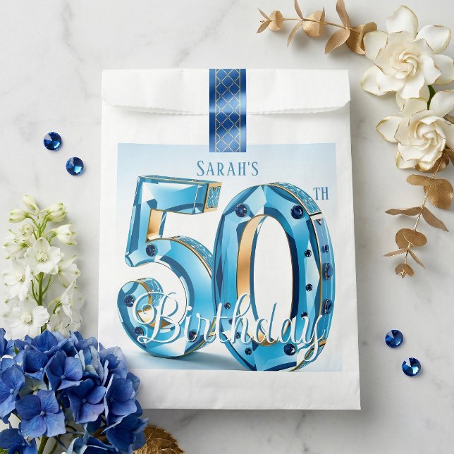 Sacolinha Glamorous Blue Gemstone 50th Birthday Party (Criador carregado)
