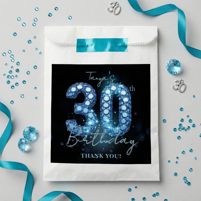 Sacolinha Glamorous Teal Blue Black Diamond 30th Birthday (Criador carregado)