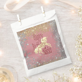Sacolinha Glittery Dourado Unicorn Birthday Personalizado