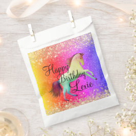 Sacolinha Glittery Rainbow Unicorn Birthday Personalizado