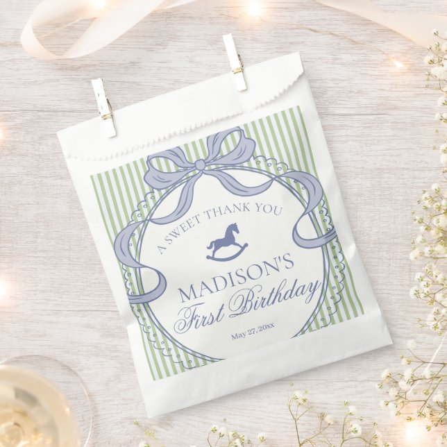 Sacolinha Green Coquette Bow Rocking Horse Birthday Dessert (Cortado)