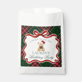Sacolinha Green Tartan Plaid Christmas Bear Birthday Dessert