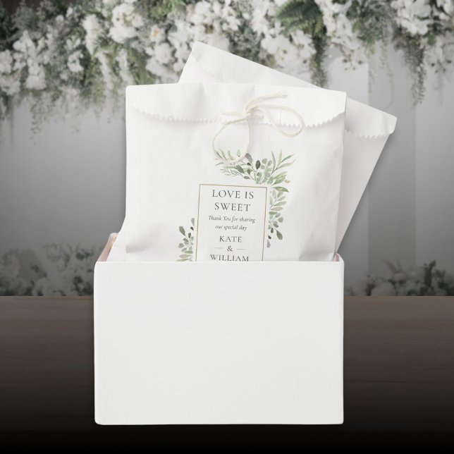 Sacolinha Greenery Foliage Love is Sweet Wedes (Greenery Foliage Love Is Sweet Wedding Favor Bag)