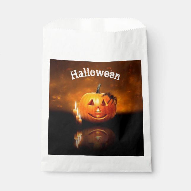 Sacolinha Halloween Jack-o-lanterna com aranha (Frente)