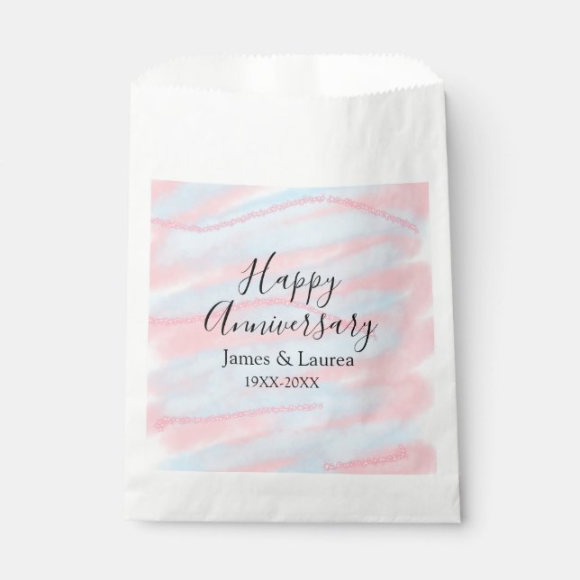 Sacolinha Happy anniversary wedding name date year pastel  (Frente)
