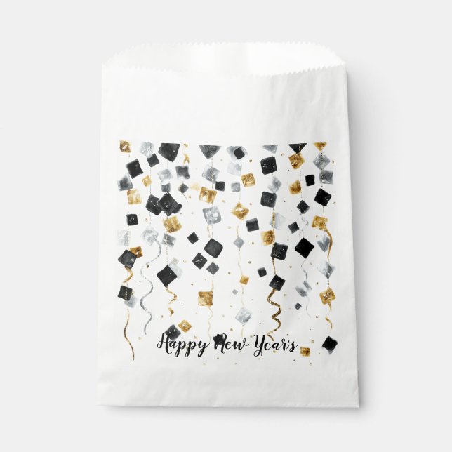 Sacolinha Happy New Year Black Gold Confetti (Frente)