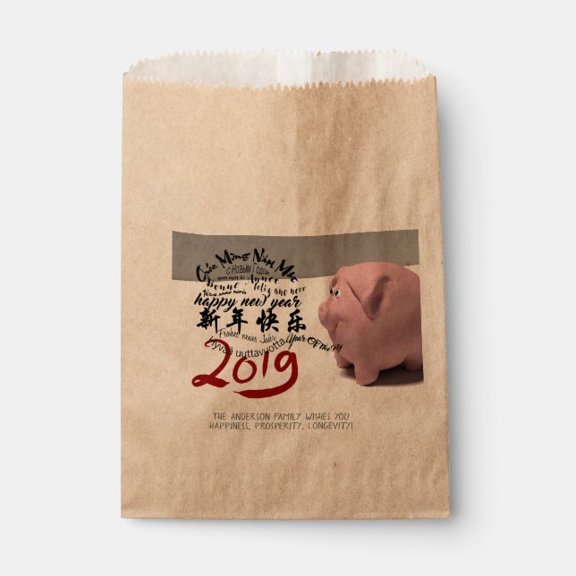 Sacolinha Happy PIg Ano Novo 2019 - Saco de Favor personaliz (Frente)