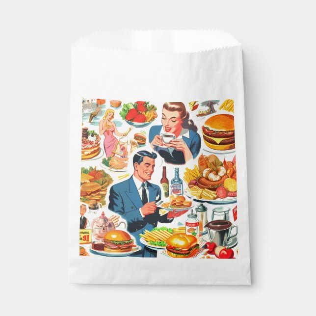Sacolinha Ilustração de Comidas da Vintage 1950s (Frente)