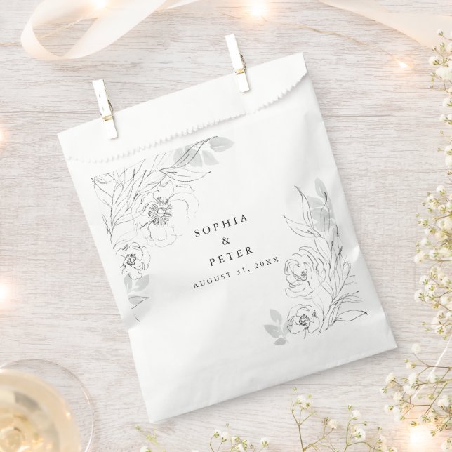 Sacolinha Ilustração Floral Botânica Favor de Casamento Bag (Cortado)