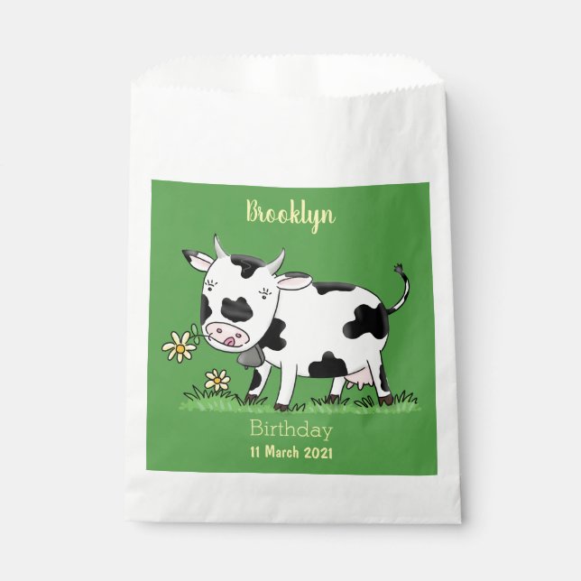 Sacolinha Imagem de desenho animado de uma vaca em verde (Frente)