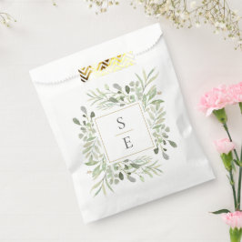 Sacolinha Iniciais de Monograma Folhagem Verde Casamento