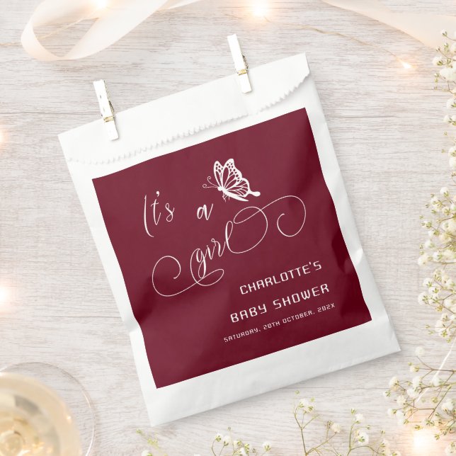 Sacolinha It's A Girl Modern Minimal Butterfly Baby Shower (Cortado)